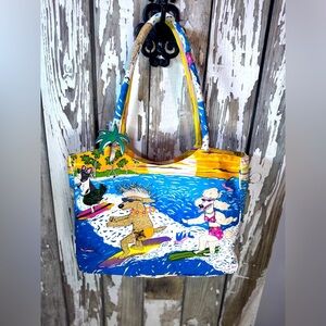 Nicole Rubel Cappelli Surfing Dogs Beach Tote Vintage